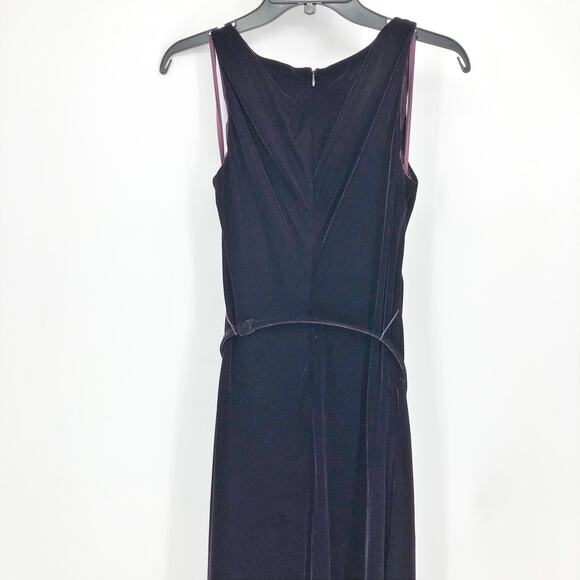 Lauren Ralph Lauren Velvet Maxi Dress 2 Dark Purple Belted V Neck Sleeveless NWT - Picture 6 of 12